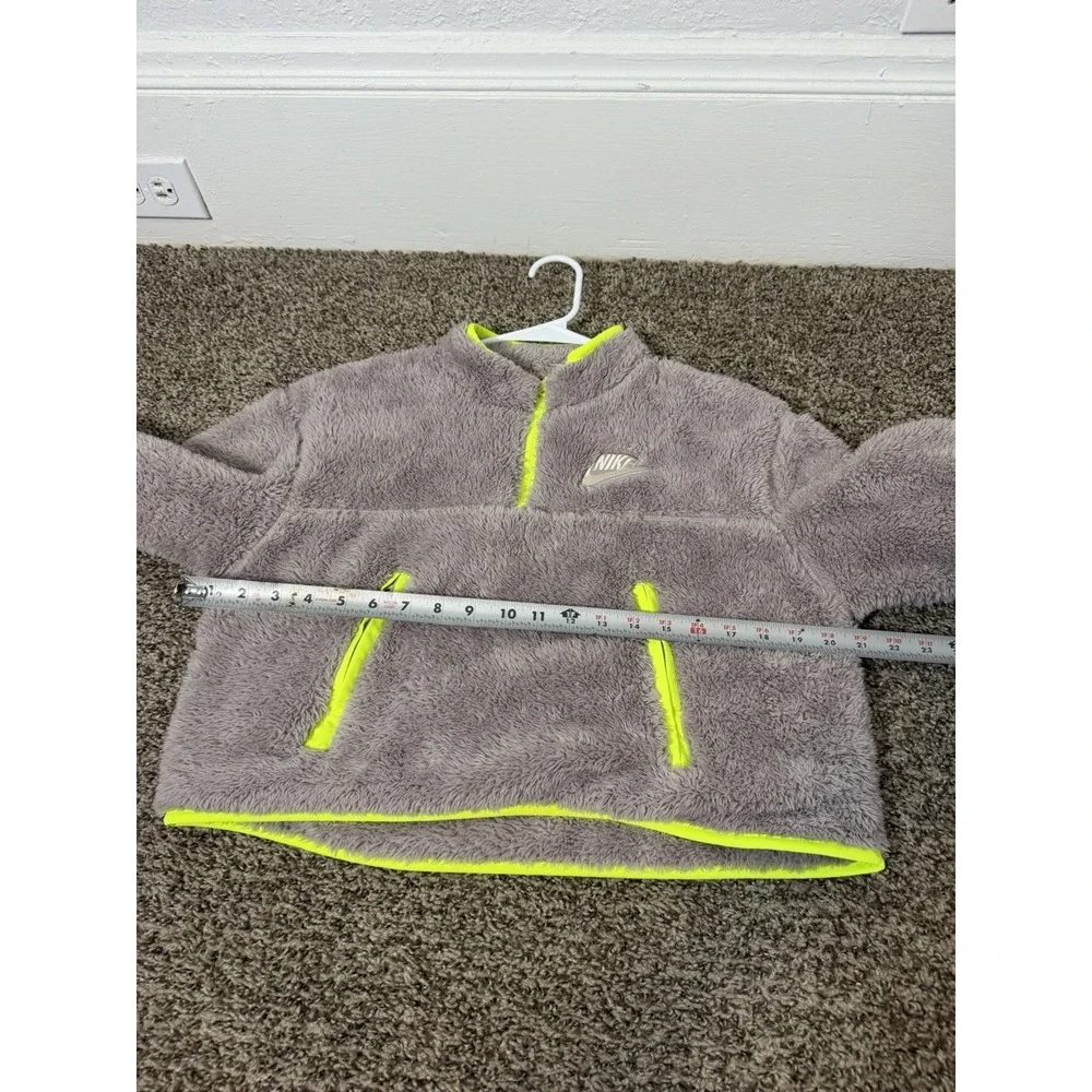 NIKE Womens Small Neon Cropped Fuzzy Pullover 1/4 Zip Mock Neck Pockets